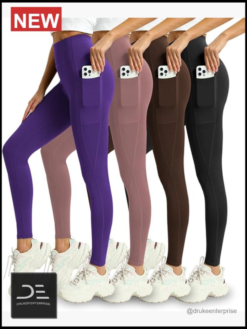 4 Pack High Waisted Leggings with Pockets - Tummy Control Yoga Pants